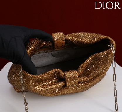 CD Small Bow Bag 30cm Gold Strass 160741