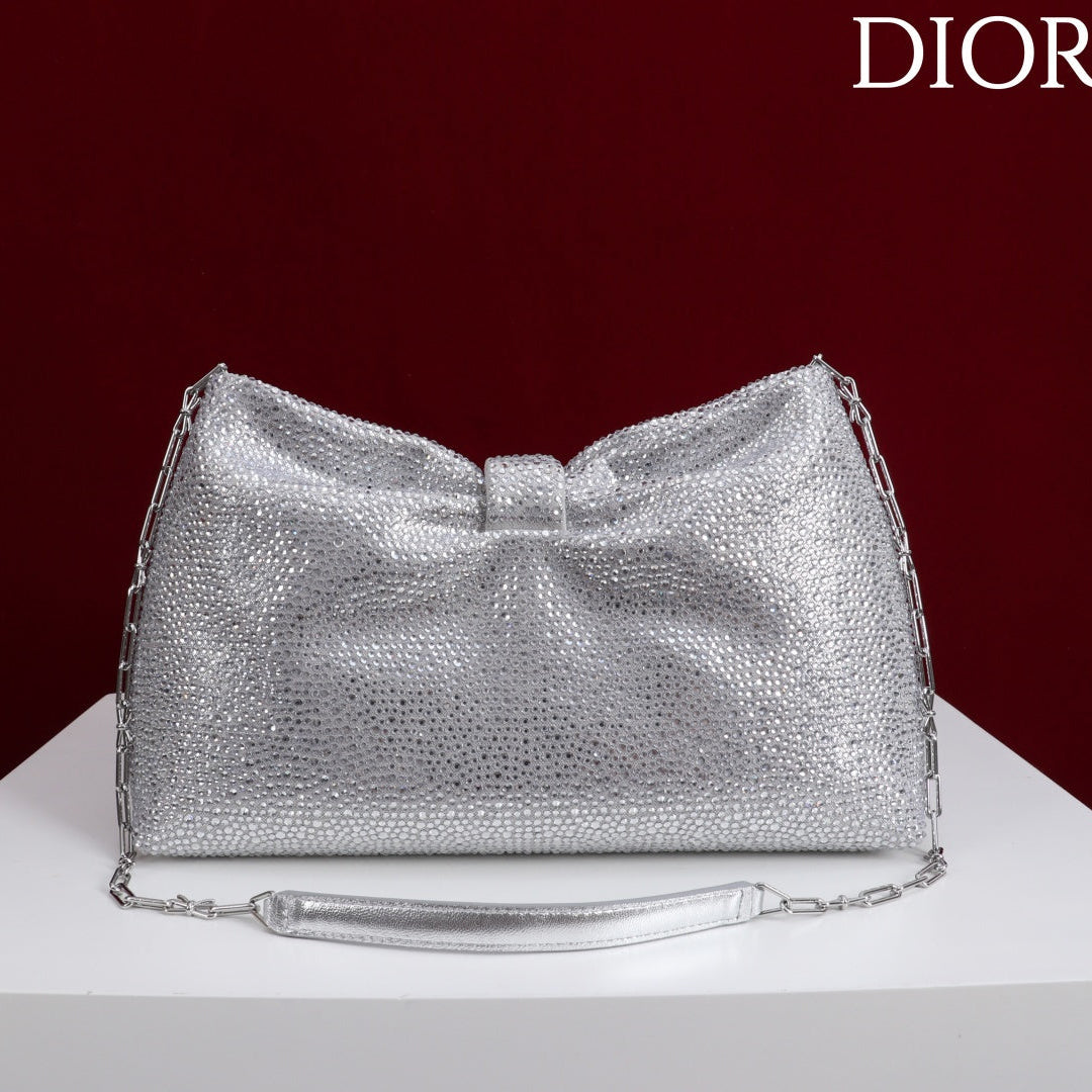CD Small Bow Bag 30cm Silver Strass 160740