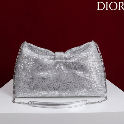 CD Small Bow Bag 30cm Silver Strass 160740