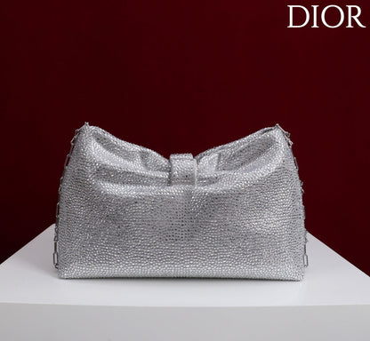 CD Small Bow Bag 30cm Silver Strass 160740