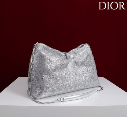 CD Small Bow Bag 30cm Silver Strass 160740