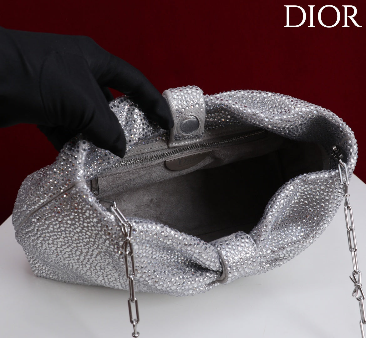 CD Small Bow Bag 30cm Silver Strass 160740
