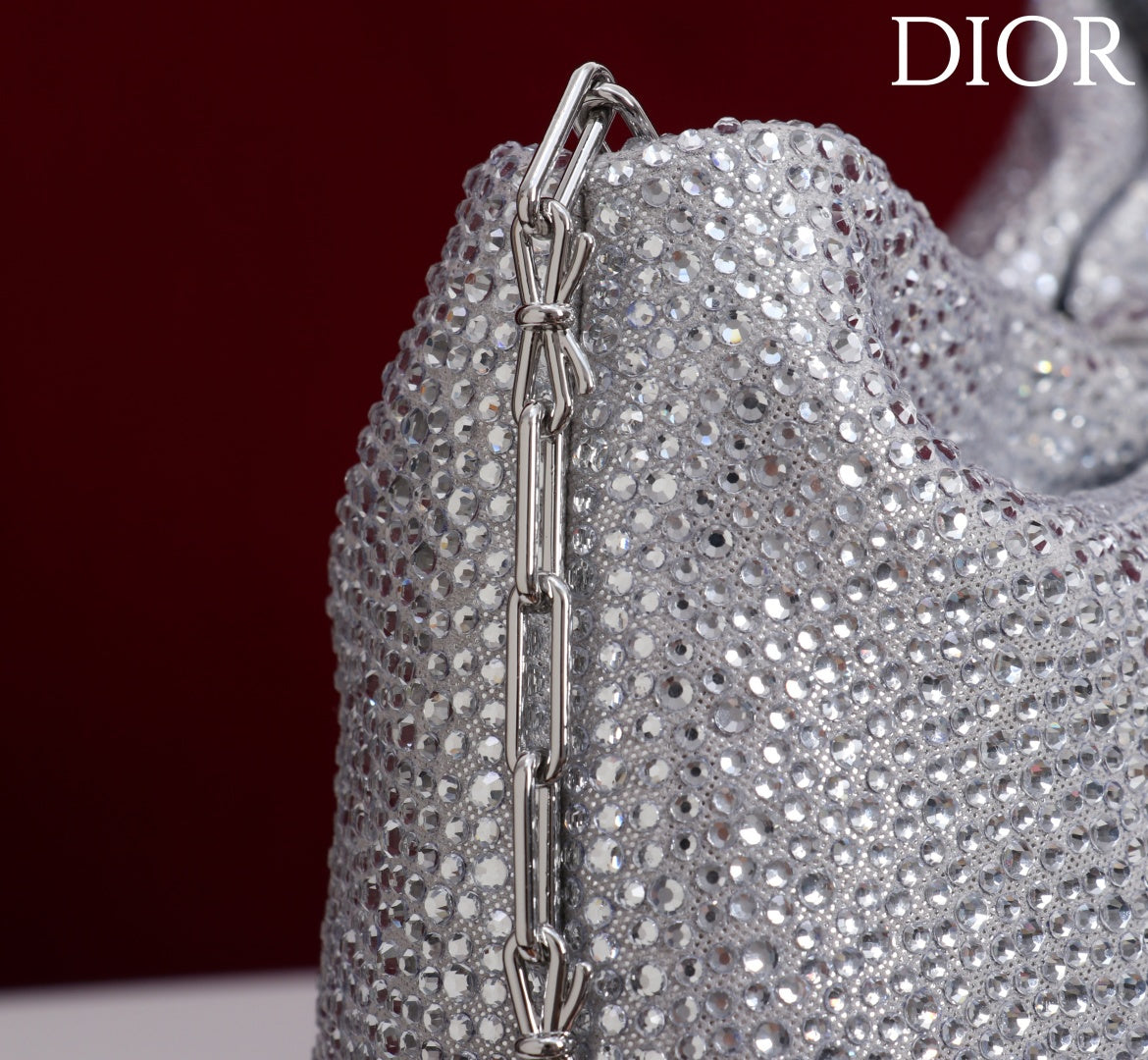 CD Small Bow Bag 30cm Silver Strass 160740