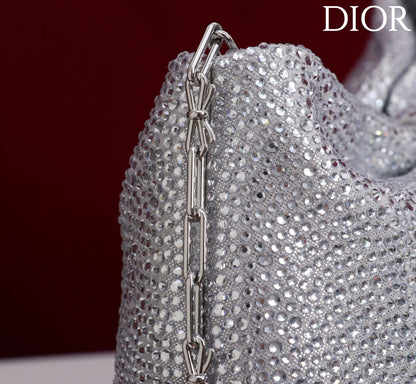 CD Small Bow Bag 30cm Silver Strass 160740