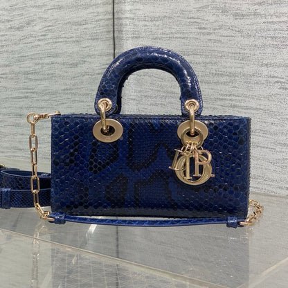 CD Lady D-Joy Bag 22cm Navy Snakeskin Leather GHW 160000