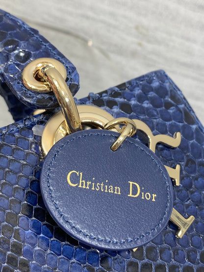 CD Lady D-Joy Bag 22cm Navy Snakeskin Leather GHW 160000