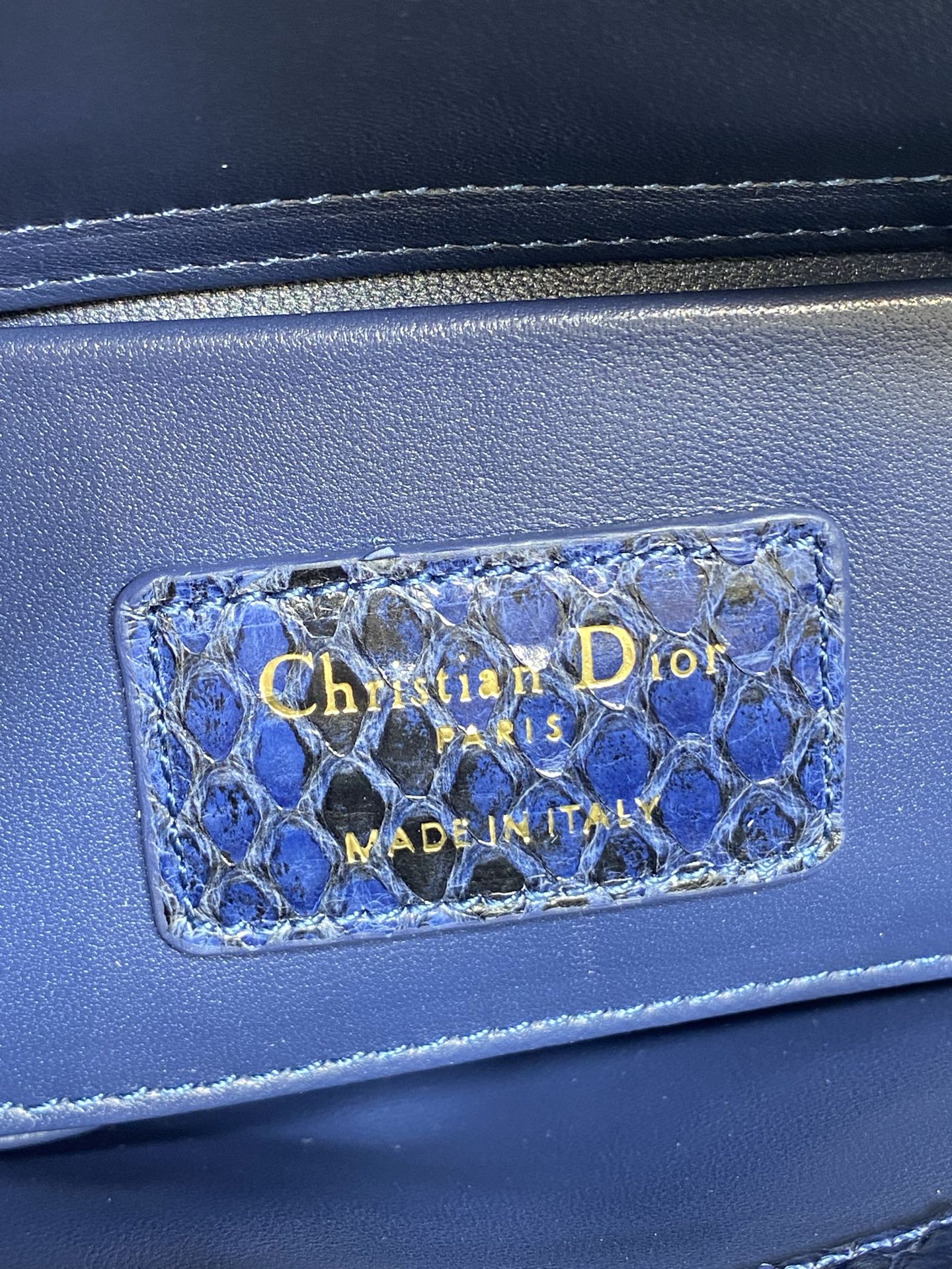 CD Lady D-Joy Bag 22cm Navy Snakeskin Leather GHW 160000