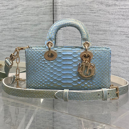 CD Lady D-Joy Bag 22cm Blue Snakeskin Leather GHW 159998