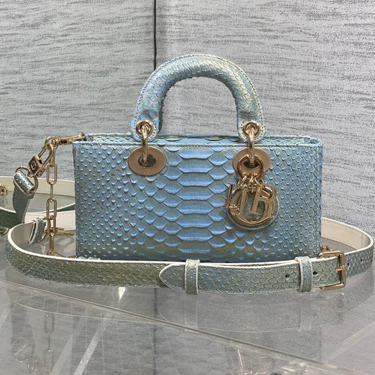 CD Lady D-Joy Bag 22cm Blue Snakeskin Leather GHW 159998