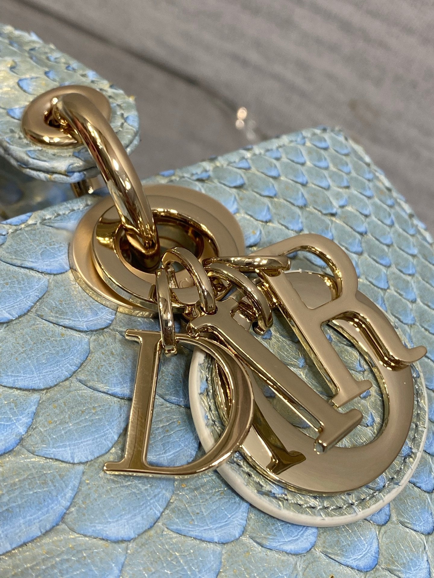 CD Lady D-Joy Bag 22cm Blue Snakeskin Leather GHW 159998