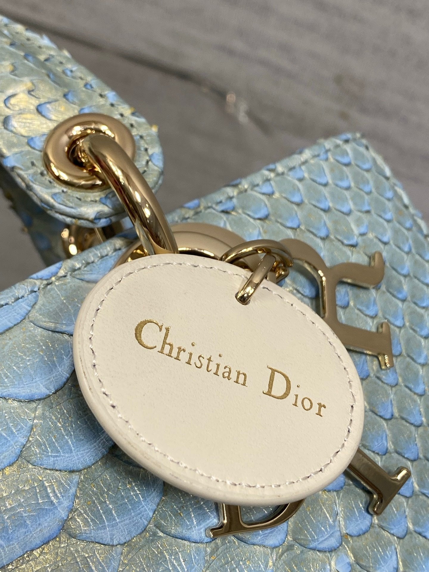 CD Lady D-Joy Bag 22cm Blue Snakeskin Leather GHW 159998
