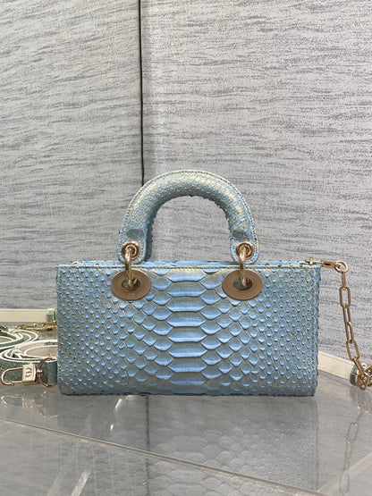 CD Lady D-Joy Bag 22cm Blue Snakeskin Leather GHW 159998