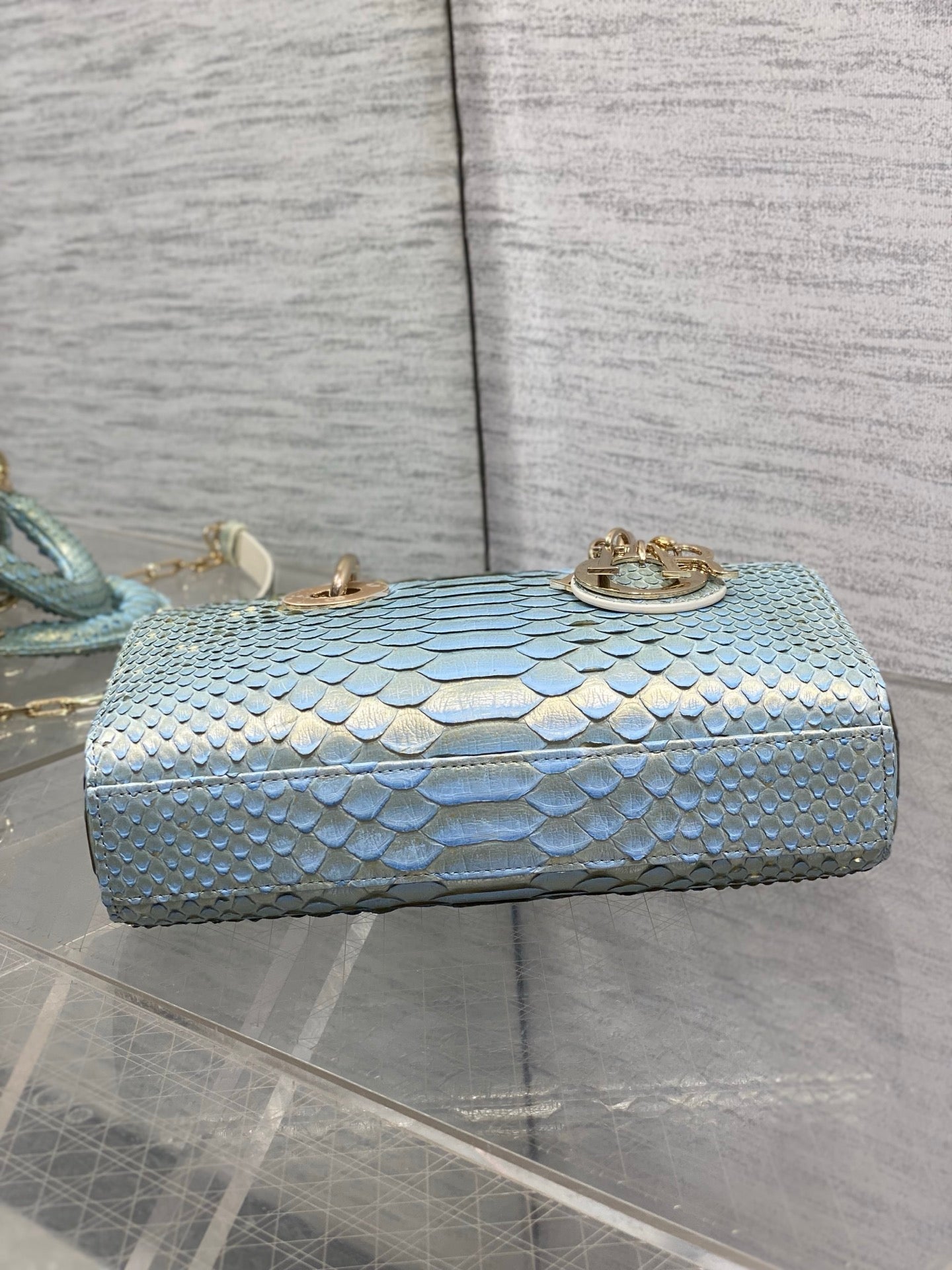 CD Lady D-Joy Bag 22cm Blue Snakeskin Leather GHW 159998
