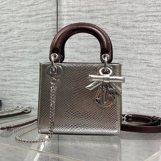 CD Mini Lady Dior Bag 17cm Metallic Bronze Snakeskin Leather SHW 160001