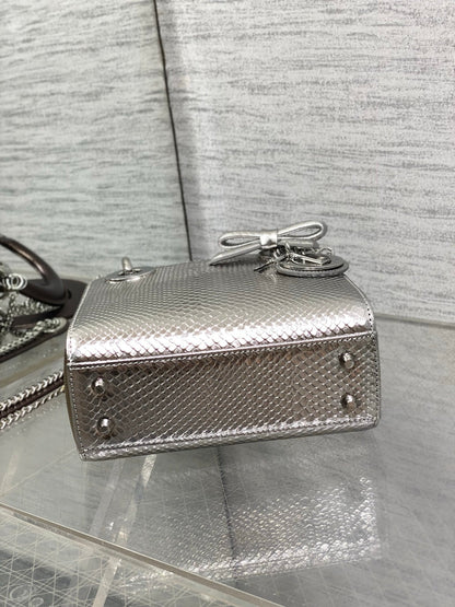 CD Mini Lady Dior Bag 17cm Metallic Bronze Snakeskin Leather SHW 160001