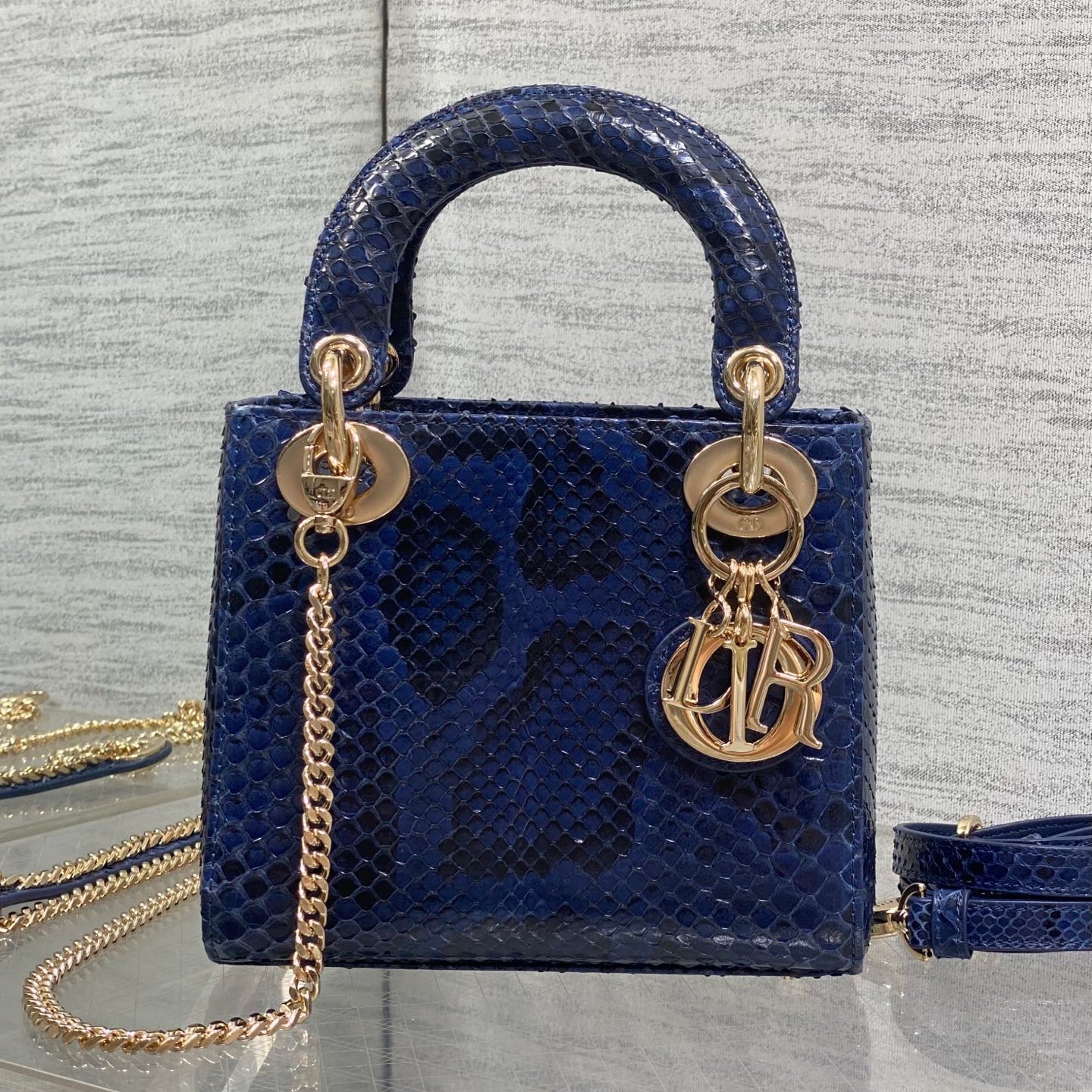 CD Mini Lady Dior Bag 17cm Navy Snakeskin Leather GHW 159999