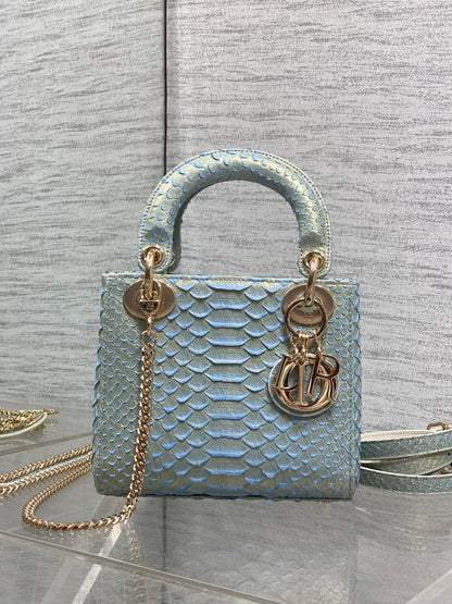 CD Mini Lady Dior Bag 17cm Blue Snakeskin Leather GHW 159996