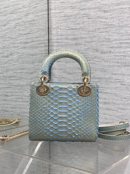 CD Mini Lady Dior Bag 17cm Blue Snakeskin Leather GHW 159996