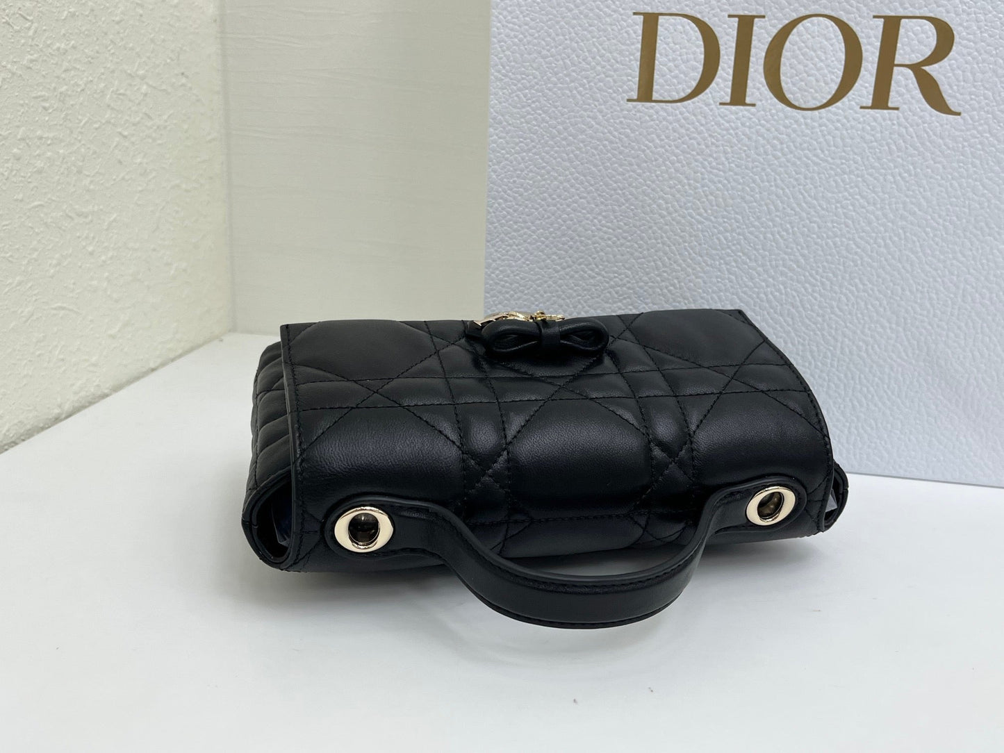 CD My Tender Top Handle Mini Bag 21cm Black Macrocannage Leather 159481