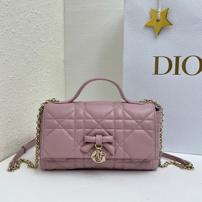 CD My Tender Top Handle Mini Bag 21cm Dusty Pink Macrocannage Leather 159480