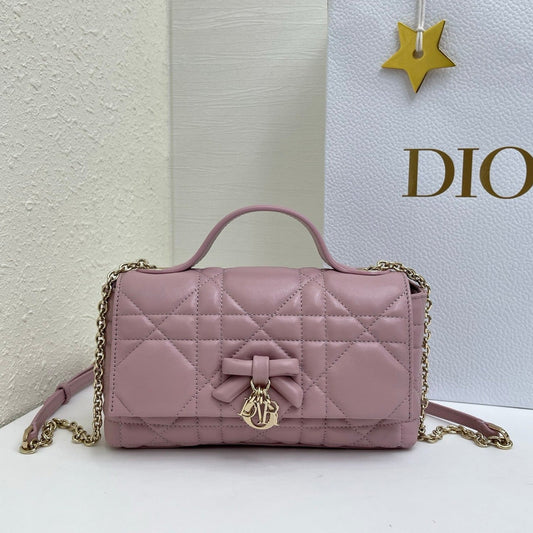 CD My Tender Top Handle Mini Bag 21cm Dusty Pink Macrocannage Leather 159480