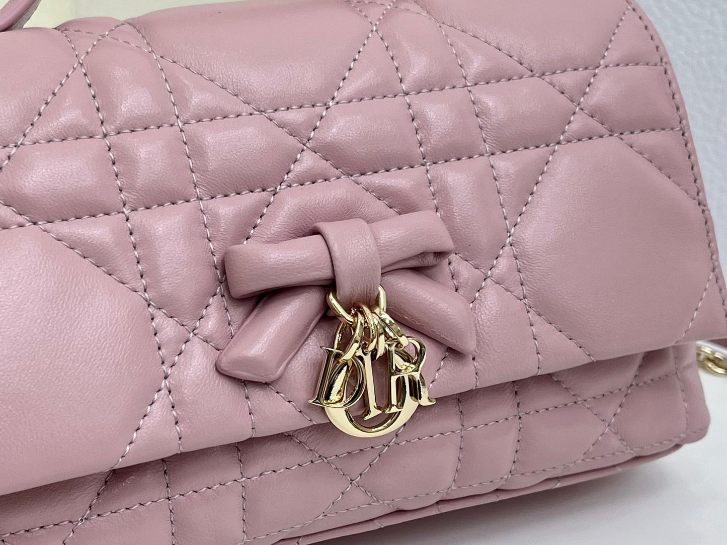 CD My Tender Top Handle Mini Bag 21cm Dusty Pink Macrocannage Leather 159480