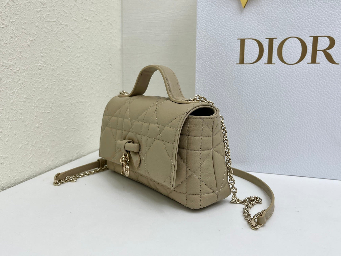 CD My Tender Top Handle Mini Bag 21cm Light Beige Macrocannage Leather 159478