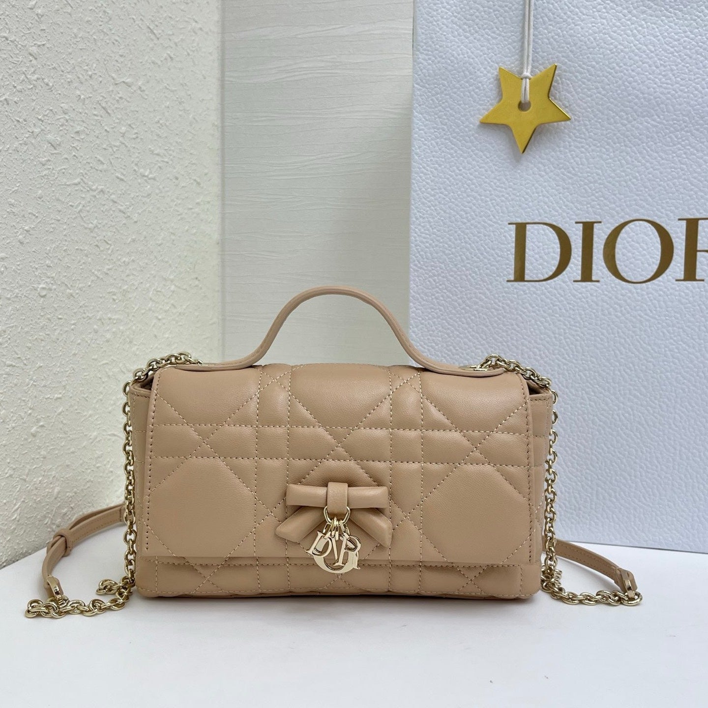 CD My Tender Top Handle Mini Bag 21cm Beige Macrocannage Leather 159477