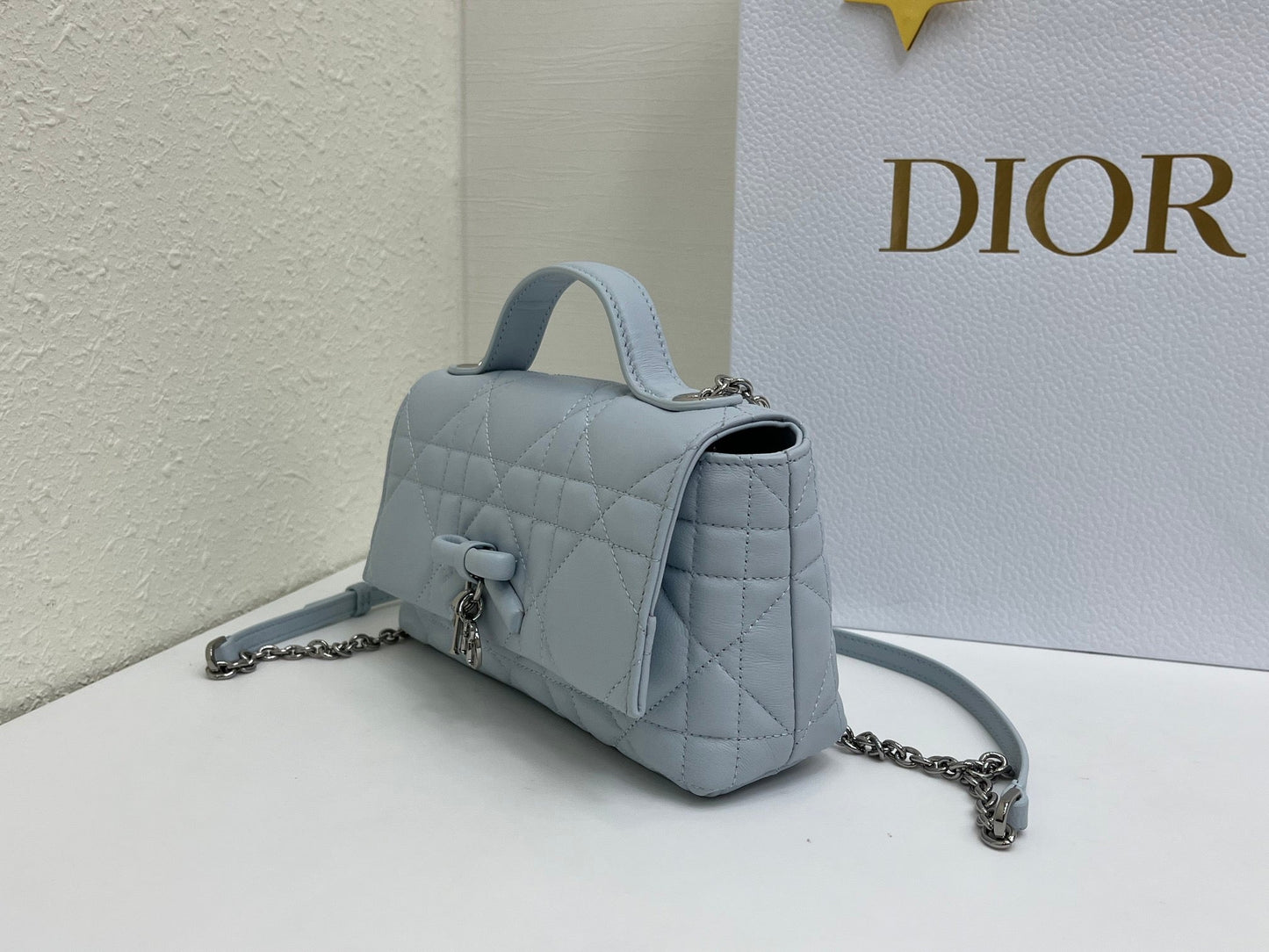 CD My Tender Top Handle Mini Bag 21cm Blue Macrocannage Leather 159476