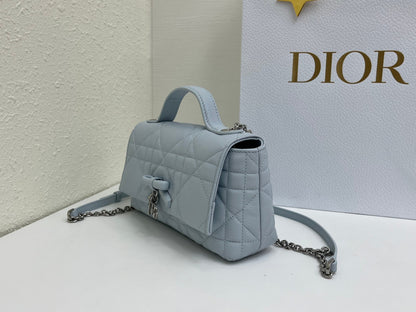 CD My Tender Top Handle Mini Bag 21cm Blue Macrocannage Leather 159476