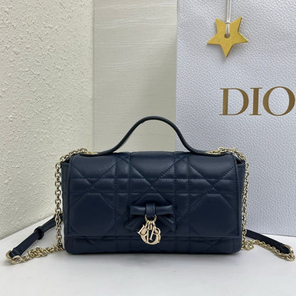 CD My Tender Top Handle Mini Bag 21cm Navy Macrocannage Leather 159474
