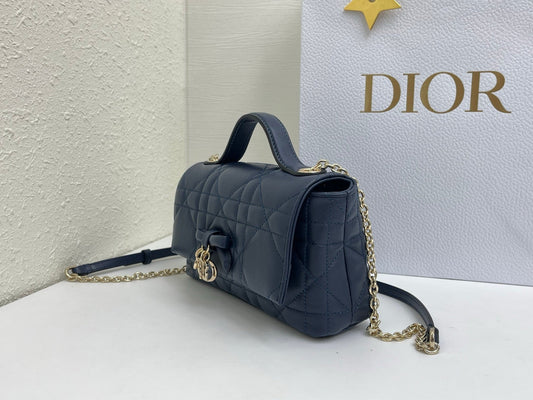 CD My Tender Top Handle Mini Bag 21cm Navy Macrocannage Leather 159474