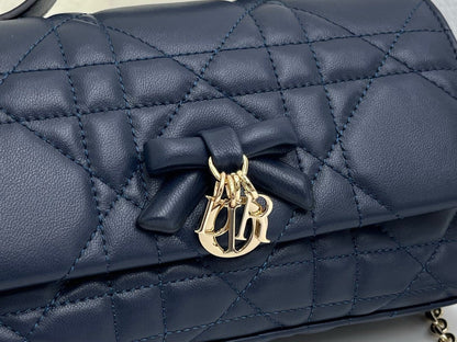 CD My Tender Top Handle Mini Bag 21cm Navy Macrocannage Leather 159474