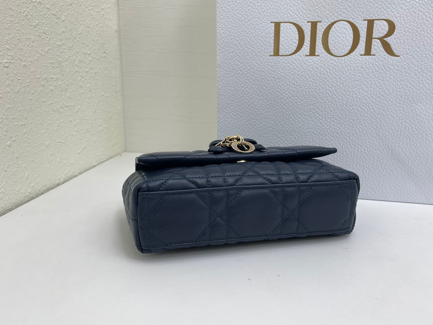 CD My Tender Top Handle Mini Bag 21cm Navy Macrocannage Leather 159474