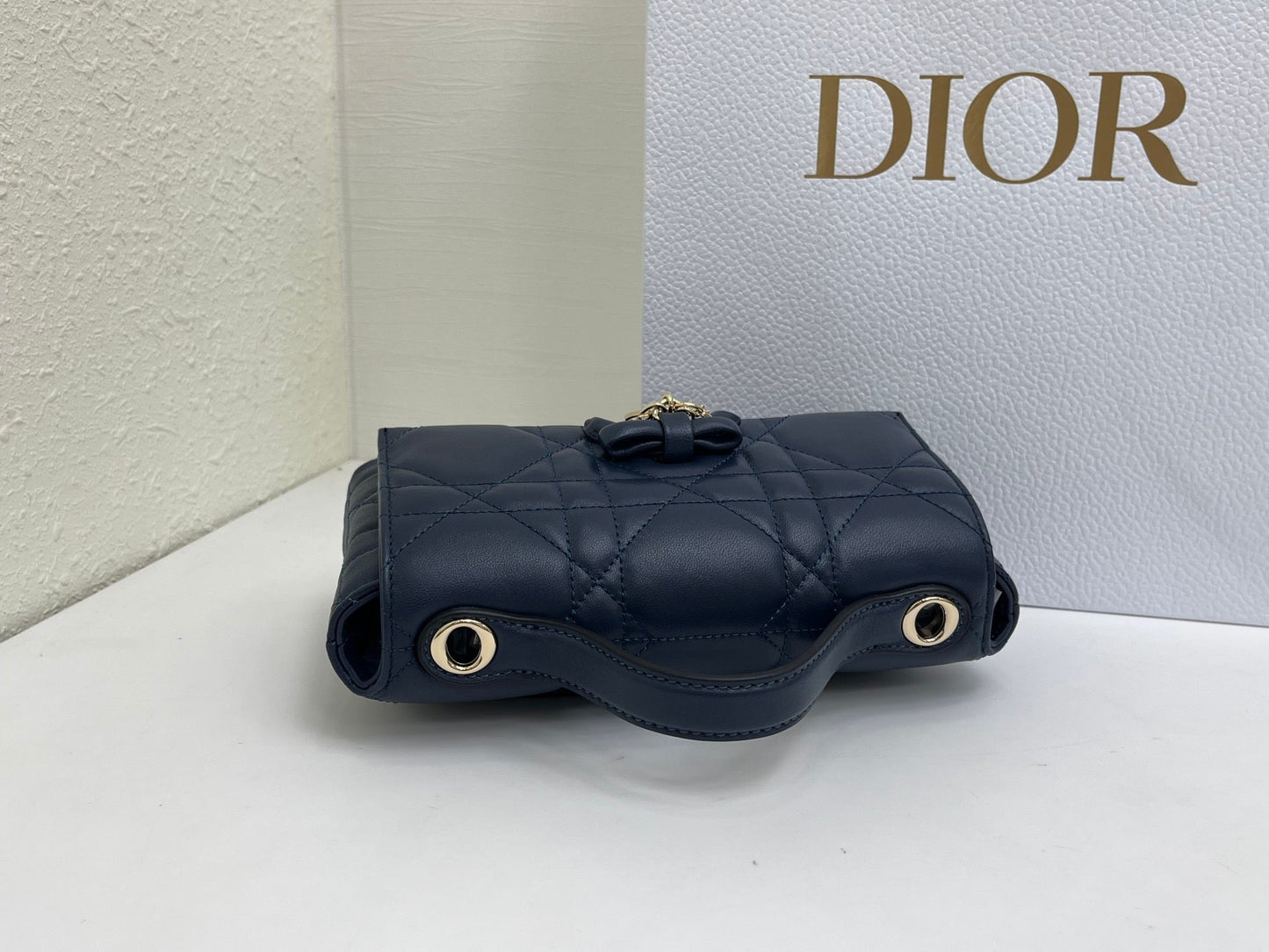 CD My Tender Top Handle Mini Bag 21cm Navy Macrocannage Leather 159474