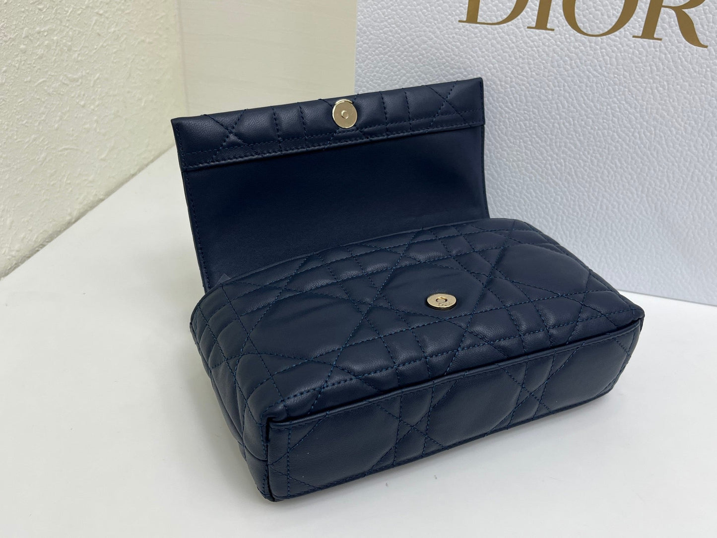 CD My Tender Top Handle Mini Bag 21cm Navy Macrocannage Leather 159474