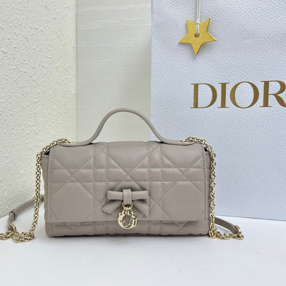 CD My Tender Top Handle Mini Bag 21cm Light Grey Macrocannage Leather 159473