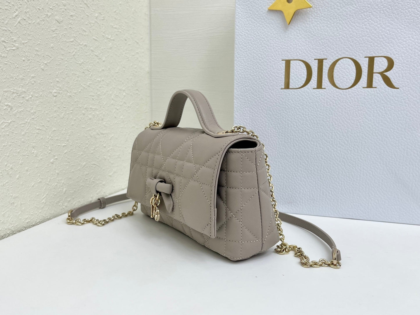 CD My Tender Top Handle Mini Bag 21cm Light Grey Macrocannage Leather 159473