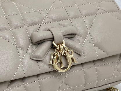 CD My Tender Top Handle Mini Bag 21cm Light Grey Macrocannage Leather 159473