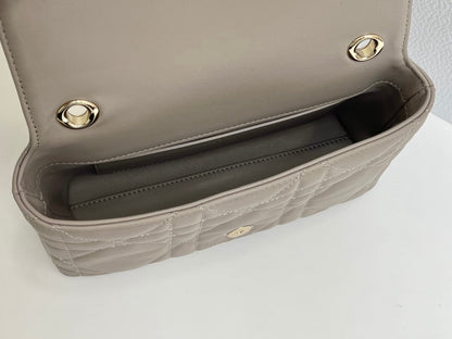 CD My Tender Top Handle Mini Bag 21cm Light Grey Macrocannage Leather 159473