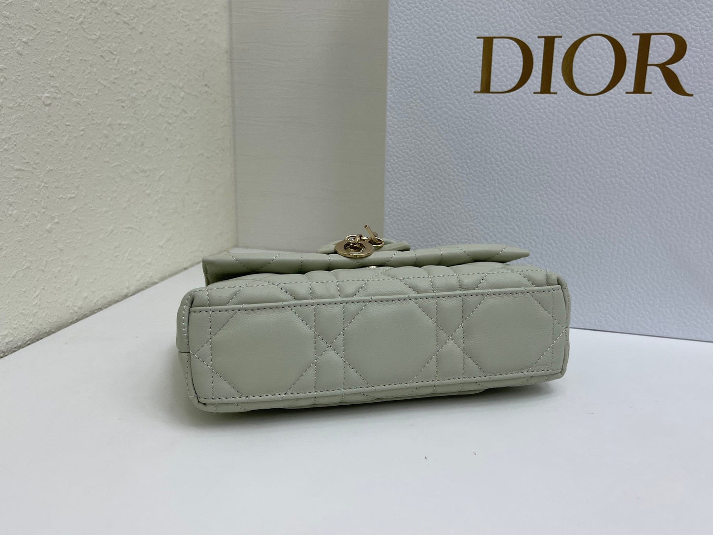 CD My Tender Top Handle Mini Bag 21cm Mint Green Macrocannage Leather 159472