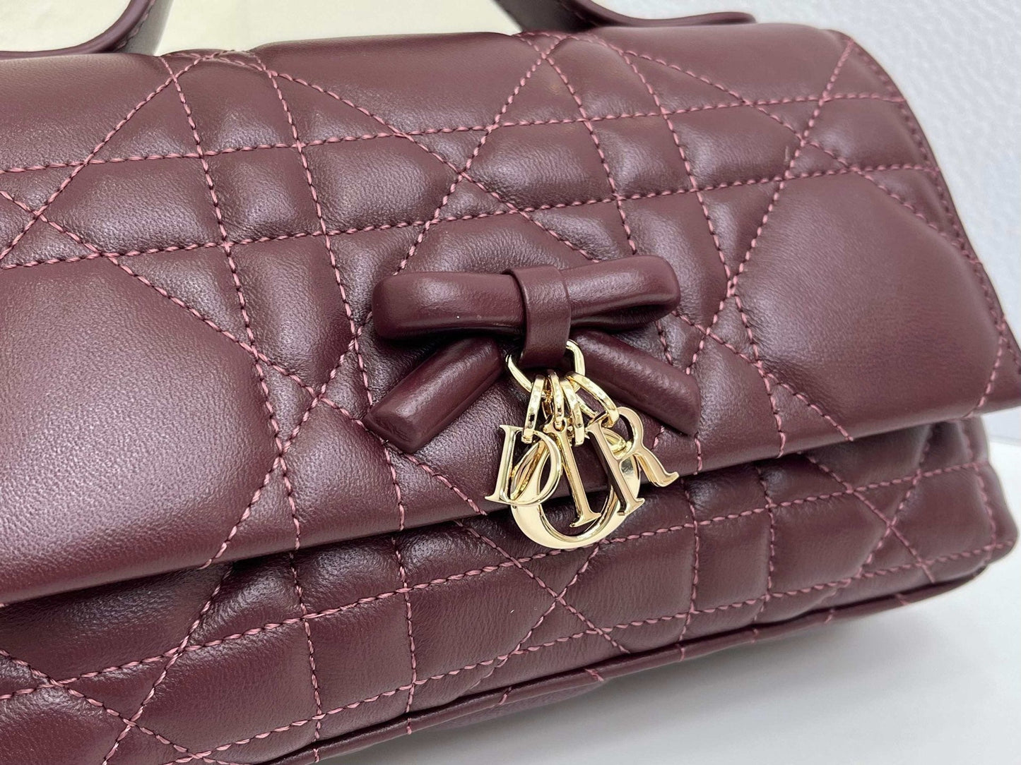 CD My Tender Top Handle Burgundy 21cm Burgundy Macrocannage Leather 159471