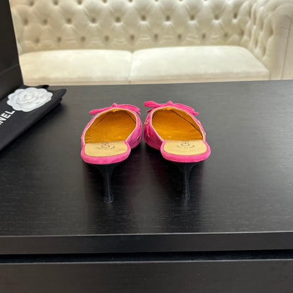 CC Grommet Bow Mules 6.5cm Hot Pink Suede Leather 912926