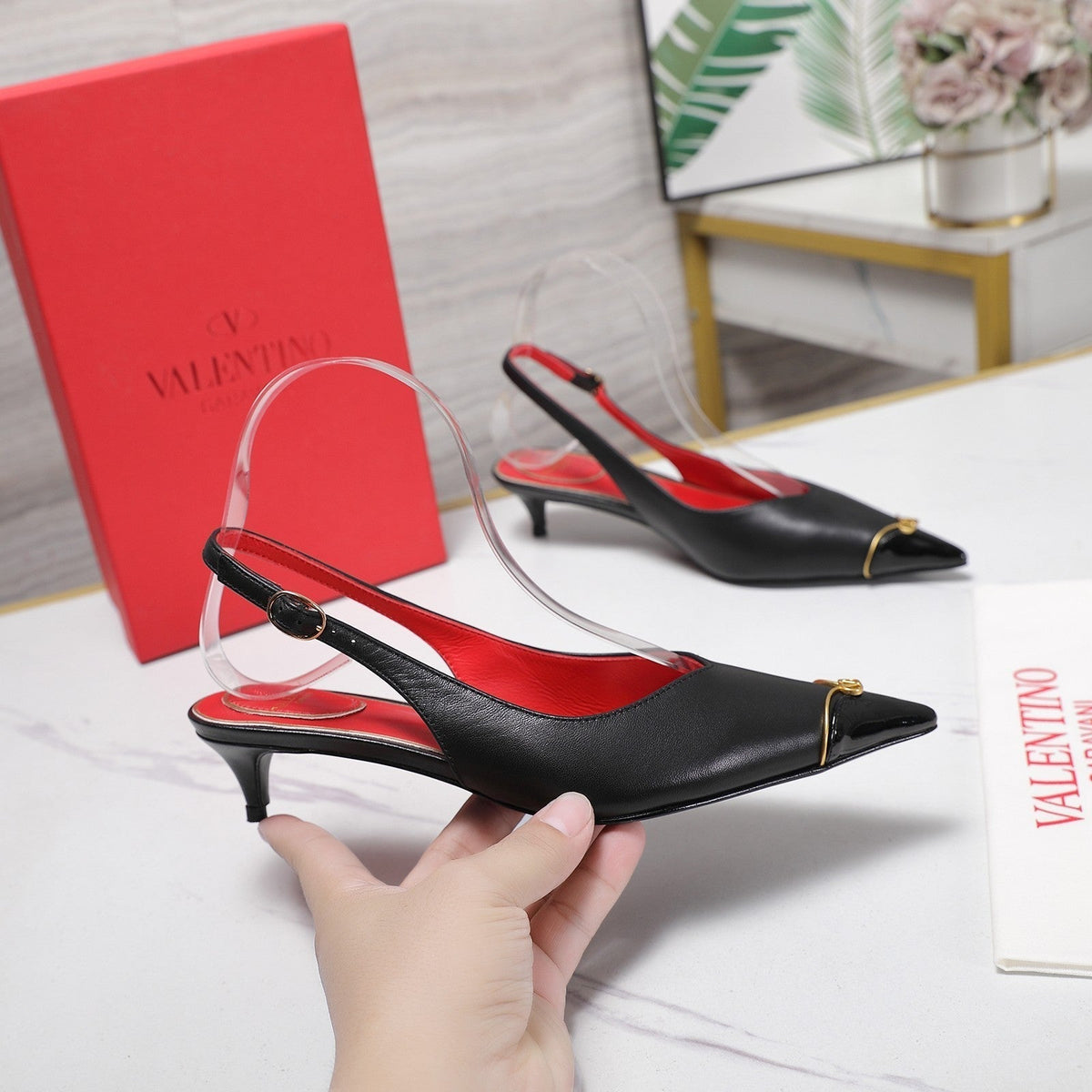 VLTN VLogo Slingback Pumps Black Lambskin Leather 913114