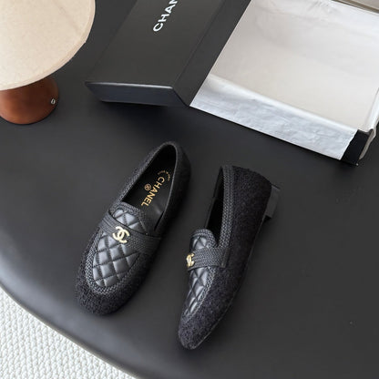 CC Quilted Logo Loafers Black Tweed & Leather 914188