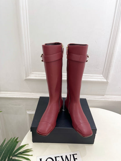 CC Double C Knee-High Boots 3.5CM Burgundy Leather 946893