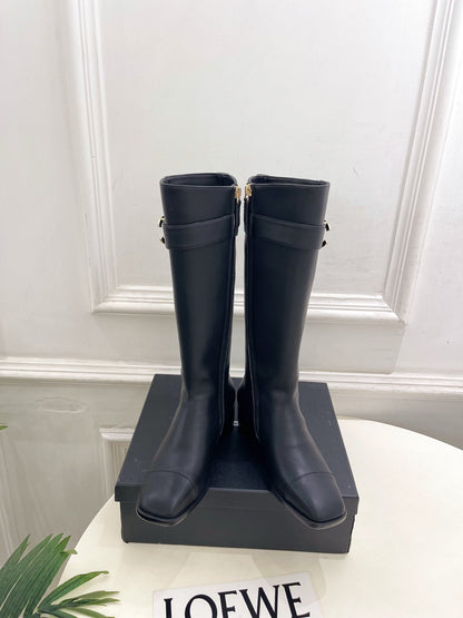 CC Double C Knee-High Boots 3.5CM Black Leather 946891