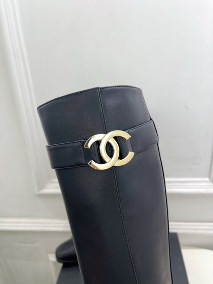 CC Double C Knee-High Boots 3.5CM Black Leather 946891