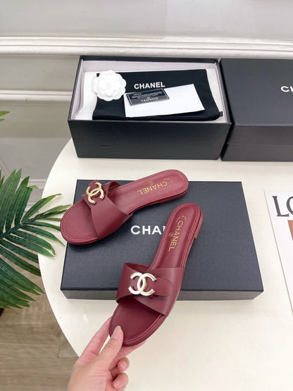 CC 26ss Pre-Collection Double C Slide Sandals Burgundy Leather 946871