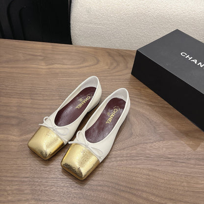 CC Square-Toe Ballet Flats White Gold Lambskin 961514